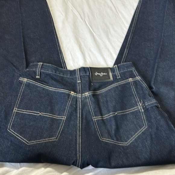 Sean John Men's Dark Wash Wide Leg Carpenter Blue Denim Jeans - Size 32 - Picture 6 of 7